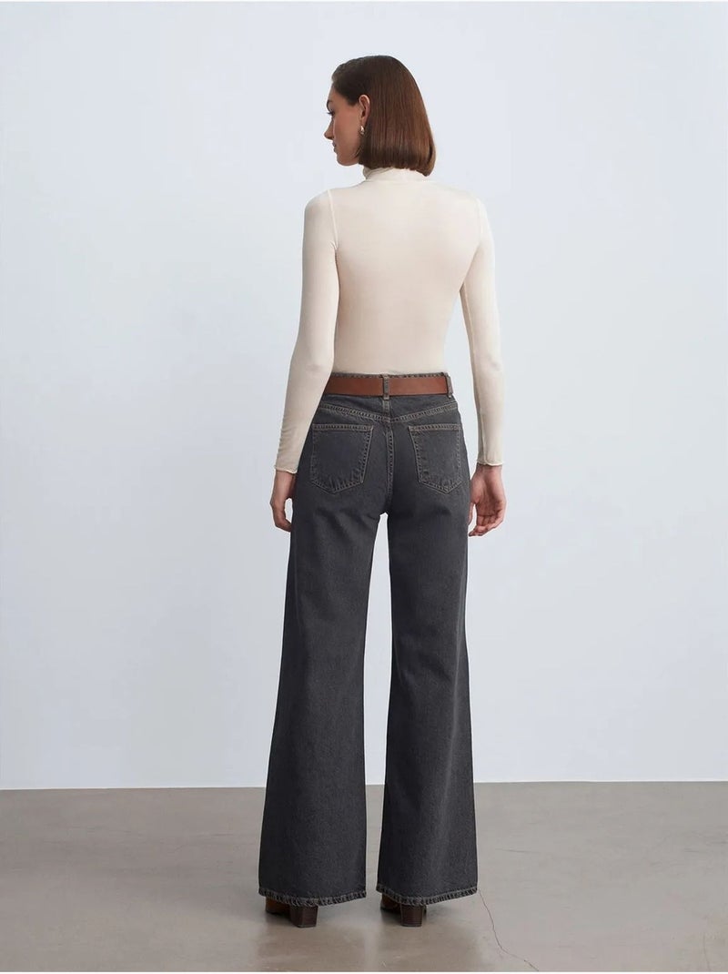 DILVIN Jean Large En Denim De Coton, Taille Haute Gris Noir - Kiabi