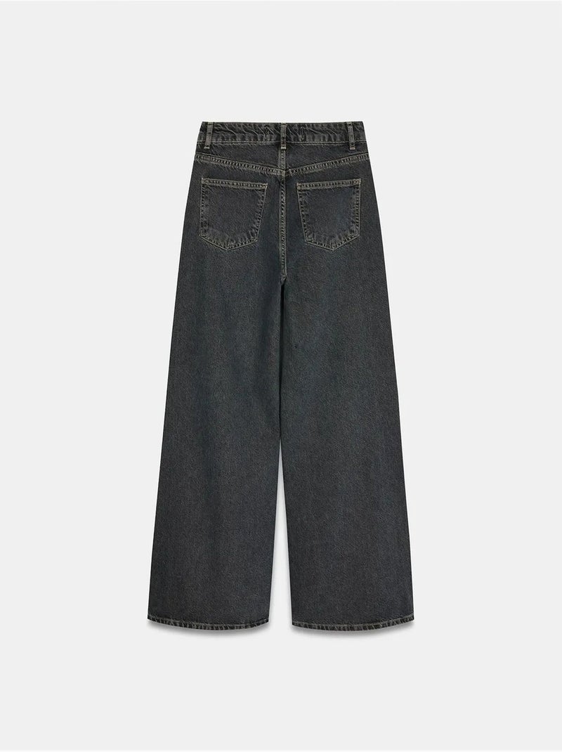 DILVIN Jean Large En Denim De Coton, Taille Haute Gris Noir - Kiabi