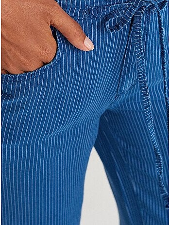 DILVIN Jean Large Rayé En Tencel À Taille Mi-haute