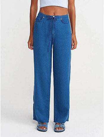DILVIN Jean Large Rayé En Tencel À Taille Mi-haute