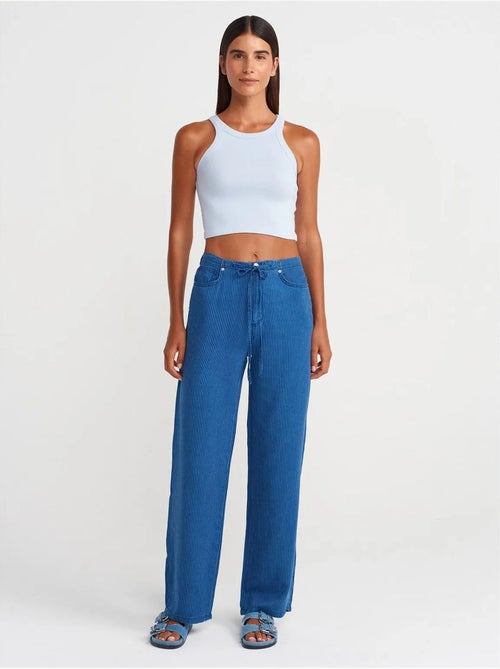 DILVIN Jean Large Rayé En Tencel À Taille Mi-haute - Kiabi DILVIN Jean Large Rayé En Tencel À Taille Mi-haute - Kiabi
