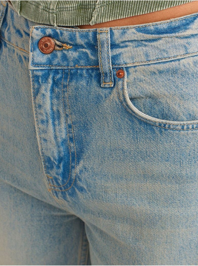 DILVIN Jean Mom Taille Haute À Jambe Droite Bleu clair - Kiabi
