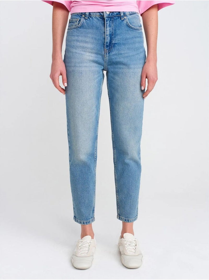DILVIN Jean Mom Taille Haute À Jambe Droite Bleu roi - Kiabi