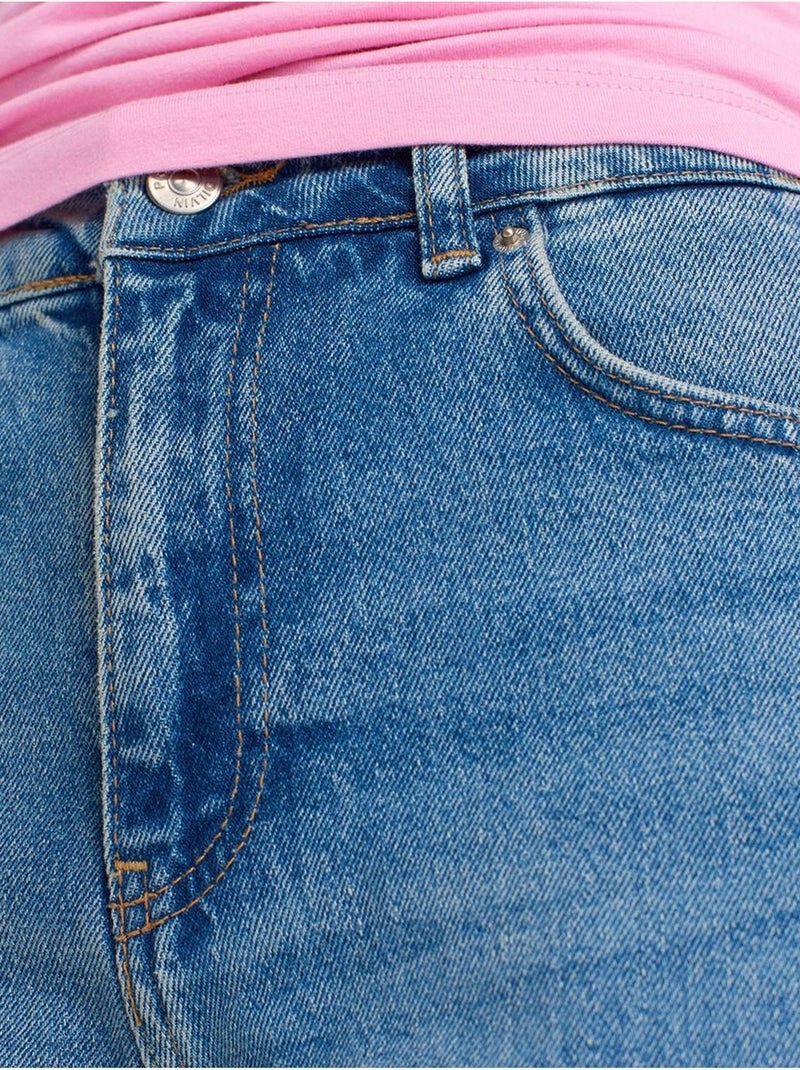 DILVIN Jean Mom Taille Haute À Jambe Droite Bleu roi - Kiabi