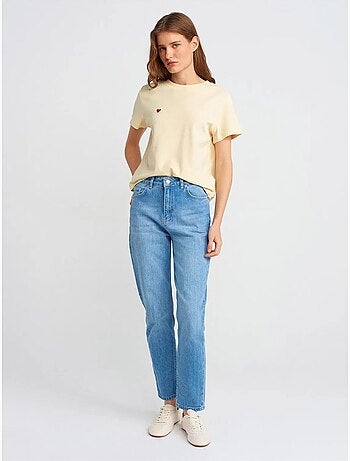DILVIN Jean Mom Taille Haute À Jambe Droite