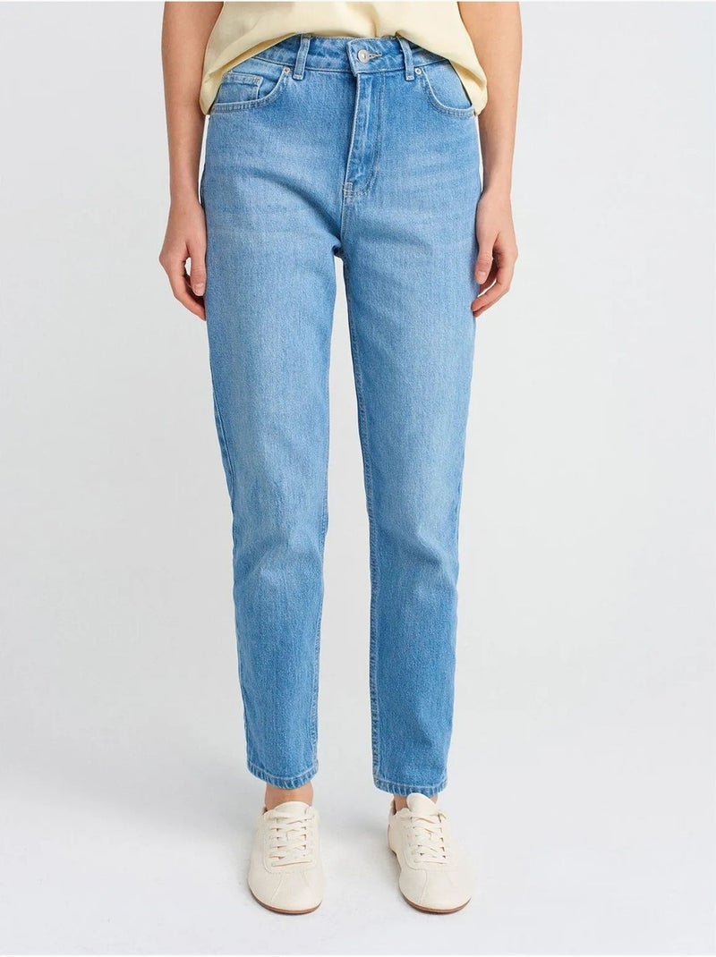 DILVIN Jean Mom Taille Haute À Jambe Droite Bleu saphir - Kiabi