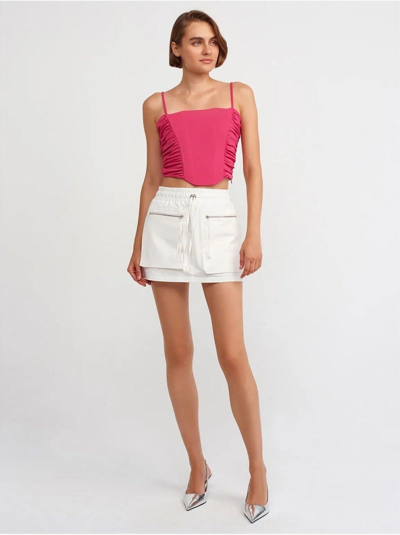 DILVIN Jupe Cargo Mini En Popeline De Coton, Taille Haute Blanc - Kiabi