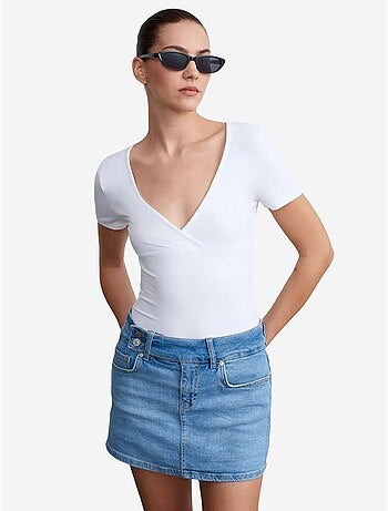 Dilvin jupe courte en denim à taille haute et ceinture