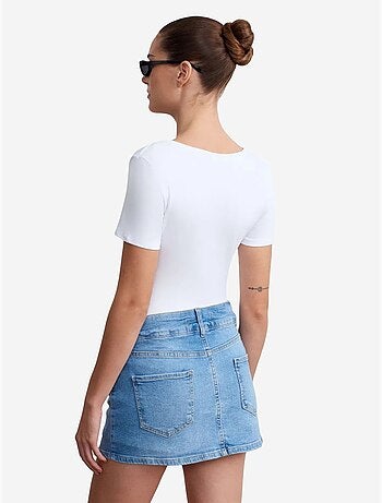 Dilvin jupe courte en denim à taille haute et ceinture