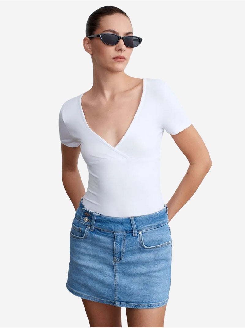 Dilvin jupe courte en denim à taille haute et ceinture Bleu saphir - Kiabi
