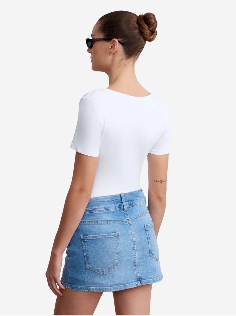 Dilvin jupe courte en denim à taille haute et ceinture Bleu saphir - Kiabi