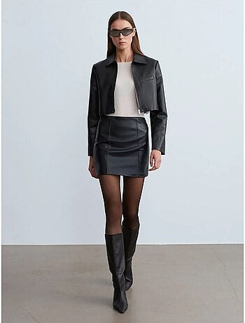 DILVIN Jupe Courte En Simili Cuir Taille Haute