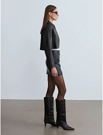 DILVIN Jupe Courte En Simili Cuir Taille Haute