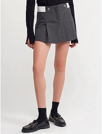 DILVIN Jupe Courte Plissée À Taille Haute Avec Ceinture