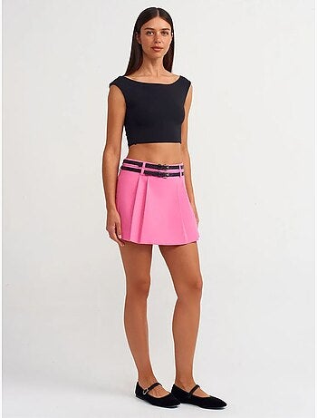 DILVIN Jupe Courte Skater Taille Haute Avec Ceinture