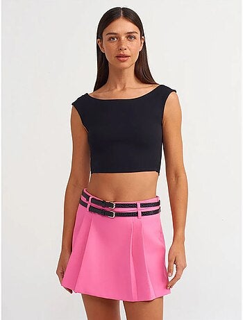 DILVIN Jupe Courte Skater Taille Haute Avec Ceinture