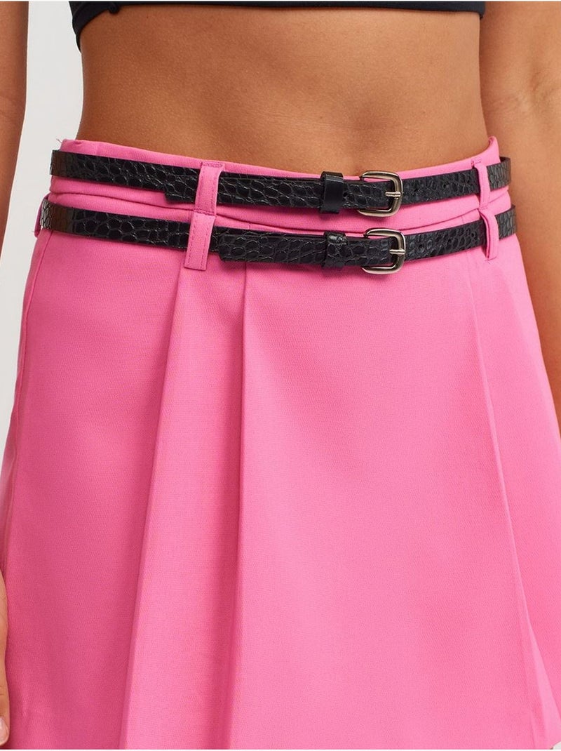 DILVIN Jupe Courte Skater Taille Haute Avec Ceinture Rose fluo/Solinotes - Kiabi