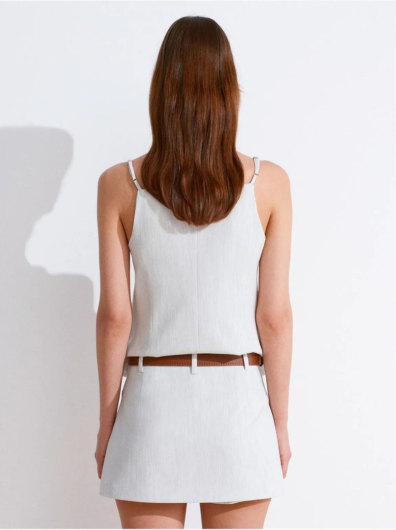DILVIN Jupe Courte Trapèze À Taille Haute Avec Ceinture Blanc cassé - Kiabi