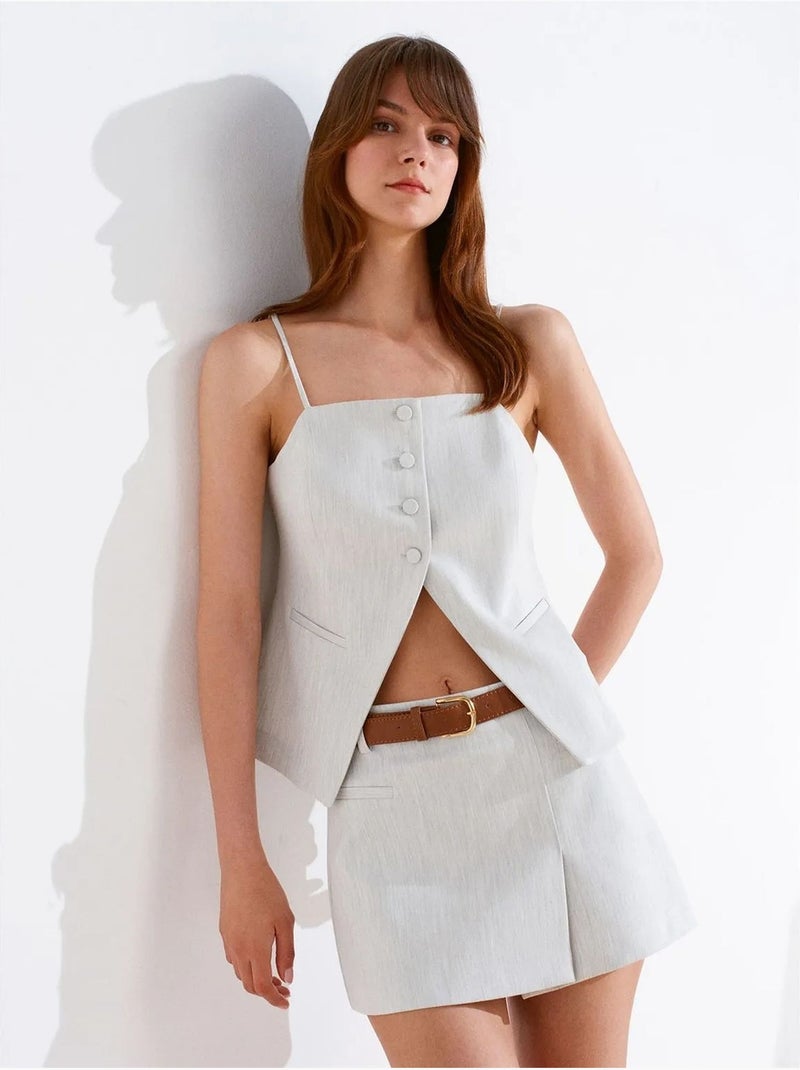 DILVIN Jupe Courte Trapèze À Taille Haute Avec Ceinture Blanc cassé - Kiabi