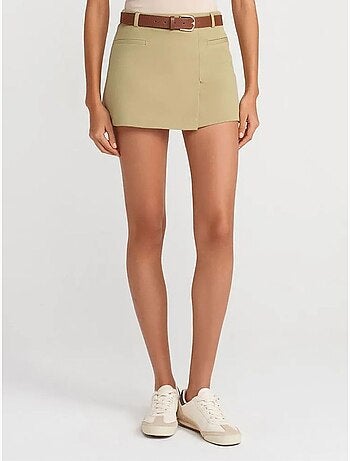 DILVIN Jupe Courte Trapèze À Taille Haute Avec Ceinture