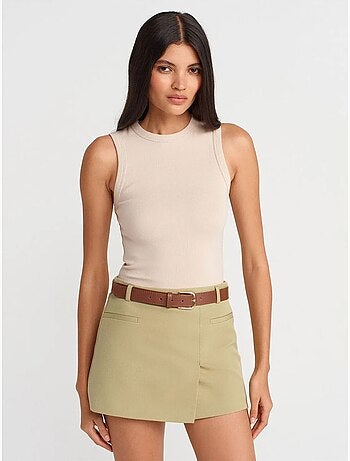 DILVIN Jupe Courte Trapèze À Taille Haute Avec Ceinture