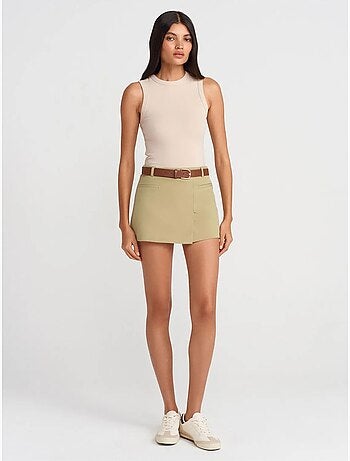 DILVIN Jupe Courte Trapèze À Taille Haute Avec Ceinture