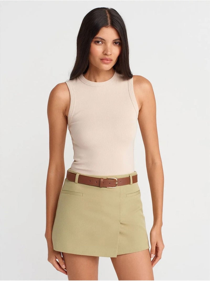 DILVIN Jupe Courte Trapèze À Taille Haute Avec Ceinture Kaki - Kiabi