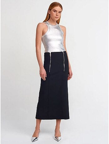 DILVIN Jupe Crayon Midi Taille Haute