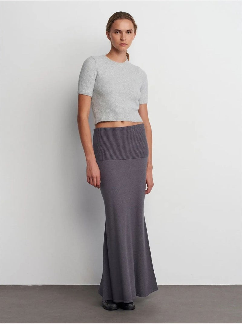 Dilvin jupe longue côtelée à taille haute Gris Noir - Kiabi