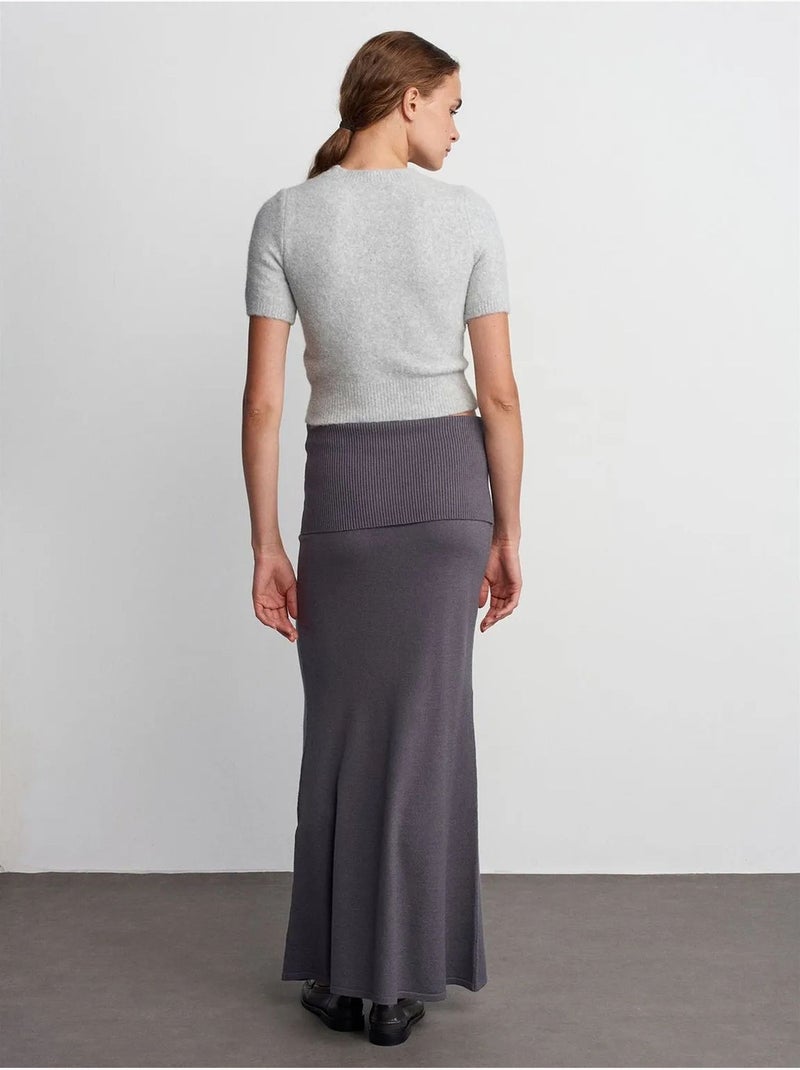 Dilvin jupe longue côtelée à taille haute Gris Noir - Kiabi