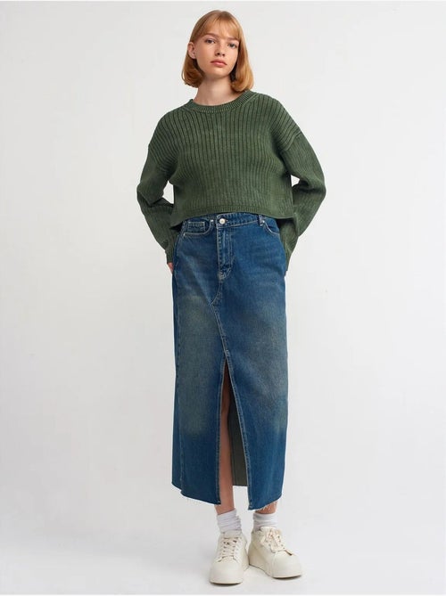 Dilvin jupe longue en denim, coupe trapèze, taille haute - Kiabi Dilvin jupe longue en denim, coupe trapèze, taille haute - Kiabi