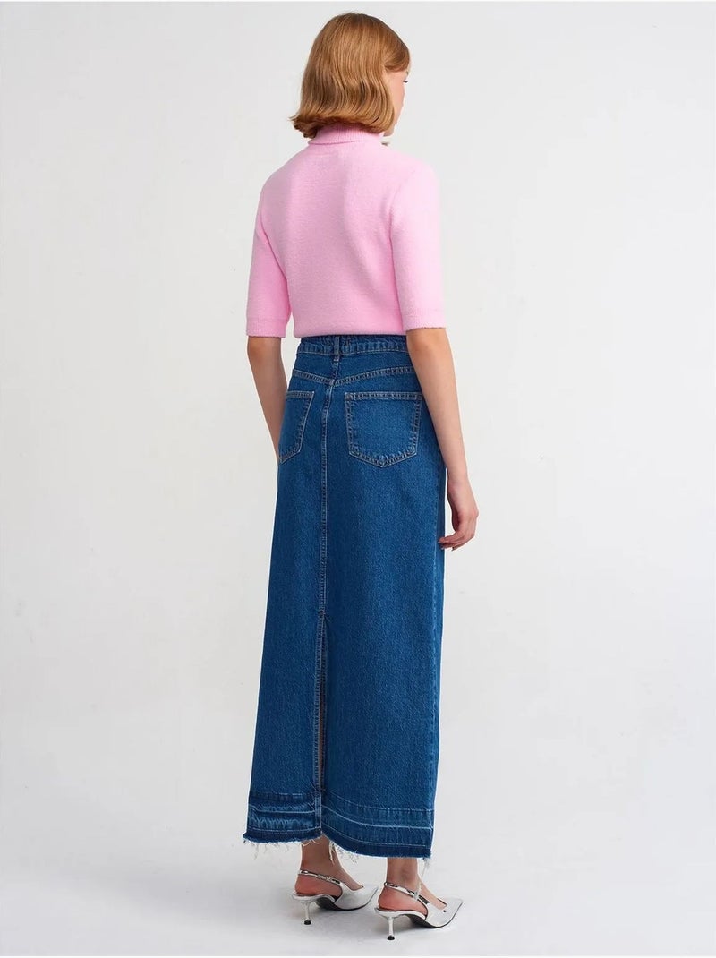Dilvin jupe longue en denim droite à taille haute Bleu saphir - Kiabi