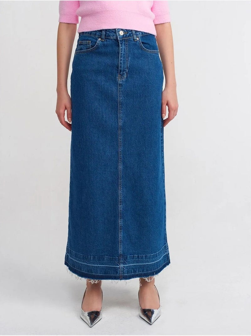Dilvin jupe longue en denim droite à taille haute Bleu saphir - Kiabi