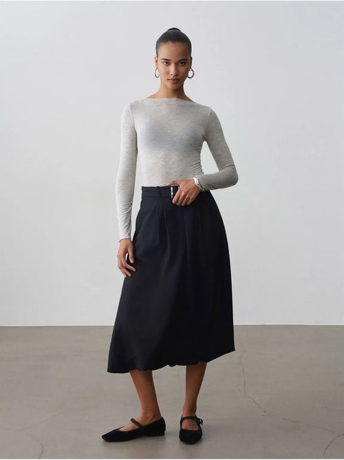DILVIN Jupe Midi Ballon Taille Haute Avec Ceinture - Kiabi DILVIN Jupe Midi Ballon Taille Haute Avec Ceinture - Kiabi