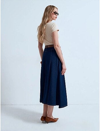 DILVIN Jupe Midi En Denim Coupe Trapèze, Taille Haute