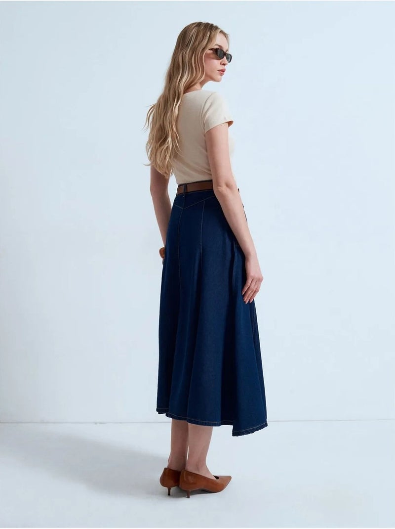 DILVIN Jupe Midi En Denim Coupe Trapèze, Taille Haute Bleu outremer - Kiabi