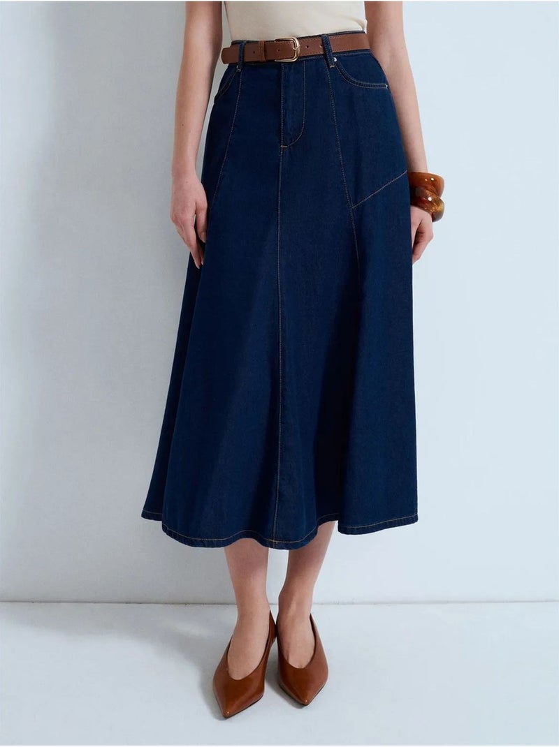 DILVIN Jupe Midi En Denim Coupe Trapèze, Taille Haute Bleu outremer - Kiabi