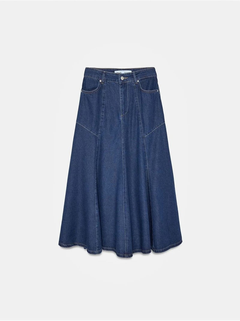 DILVIN Jupe Midi En Denim Coupe Trapèze, Taille Haute Bleu outremer - Kiabi