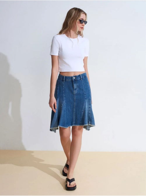 DILVIN Jupe Midi En Denim, Coupe Trapèze, Taille Haute - Kiabi DILVIN Jupe Midi En Denim, Coupe Trapèze, Taille Haute - Kiabi