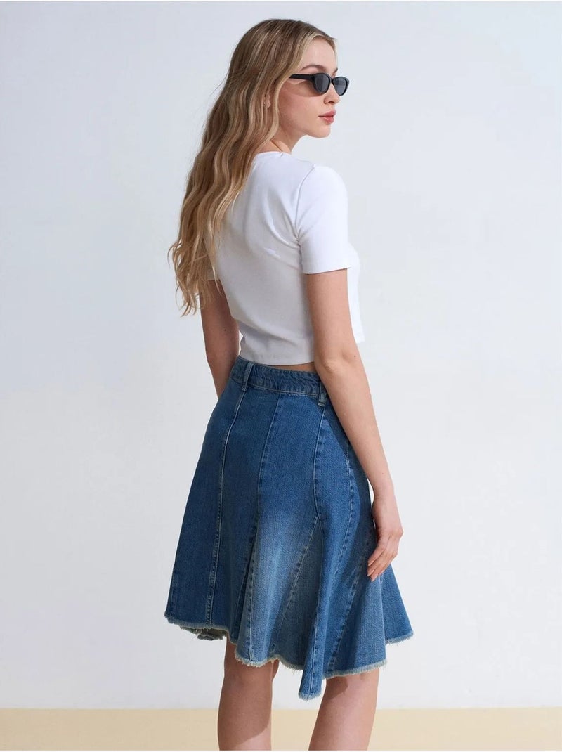 DILVIN Jupe Midi En Denim, Coupe Trapèze, Taille Haute Bleu roi - Kiabi