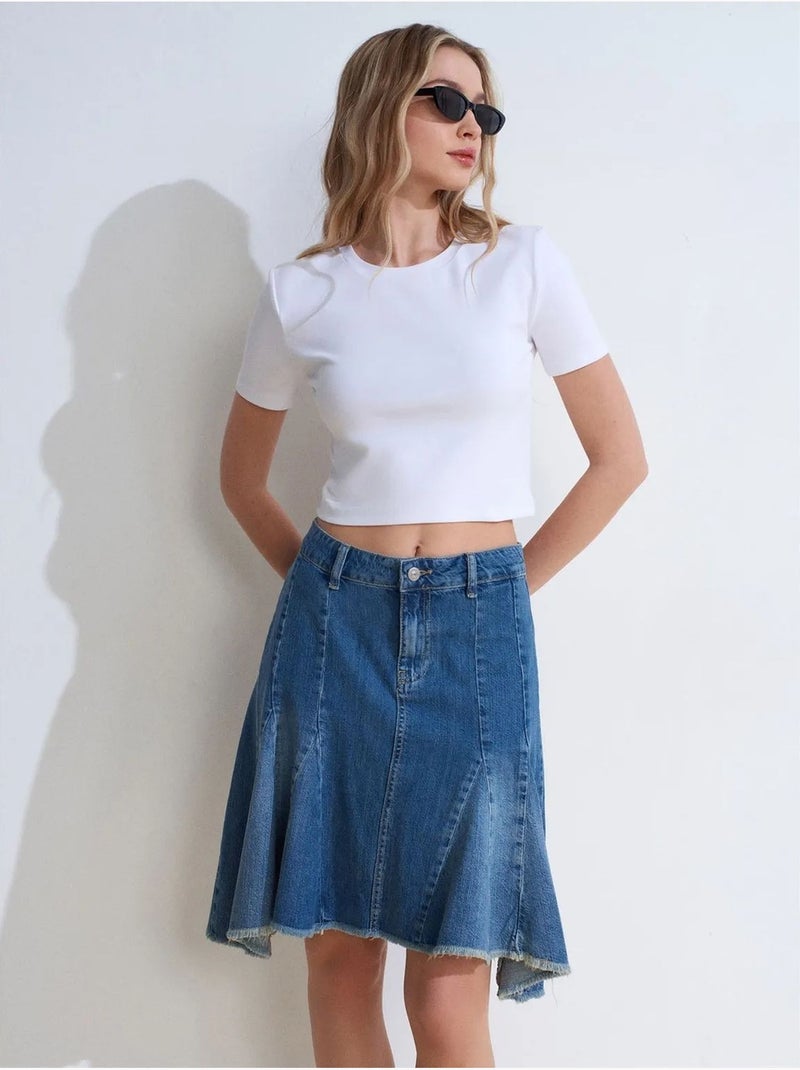 DILVIN Jupe Midi En Denim, Coupe Trapèze, Taille Haute Bleu roi - Kiabi