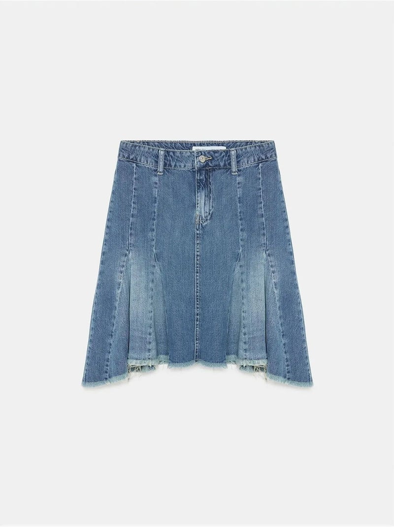 DILVIN Jupe Midi En Denim, Coupe Trapèze, Taille Haute Bleu roi - Kiabi