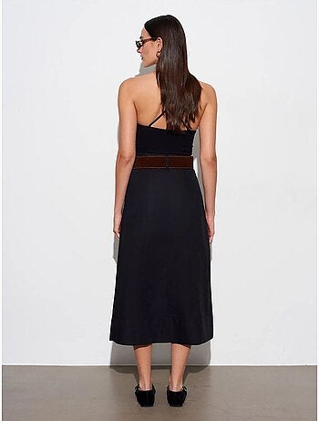 DILVIN Jupe Midi Trapèze À Taille Mi-haute Et Ceinture