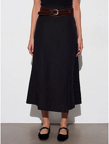 DILVIN Jupe Midi Trapèze À Taille Mi-haute Et Ceinture