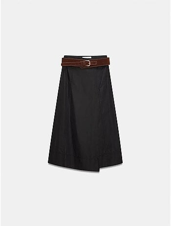 DILVIN Jupe Midi Trapèze À Taille Mi-haute Et Ceinture