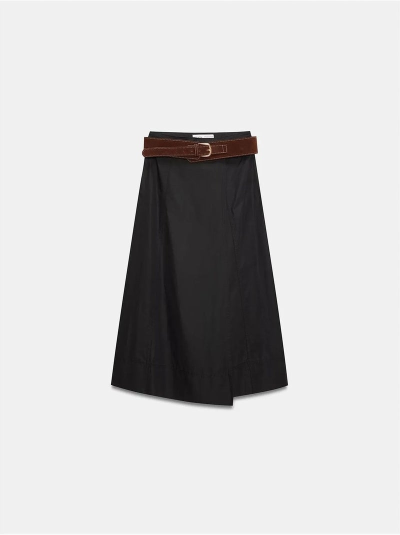 DILVIN Jupe Midi Trapèze À Taille Mi-haute Et Ceinture Noir - Kiabi