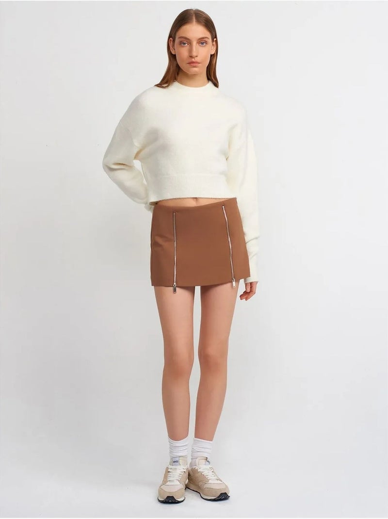 DILVIN Jupe Mini Droite À Fermeture Zippée Camel - Kiabi