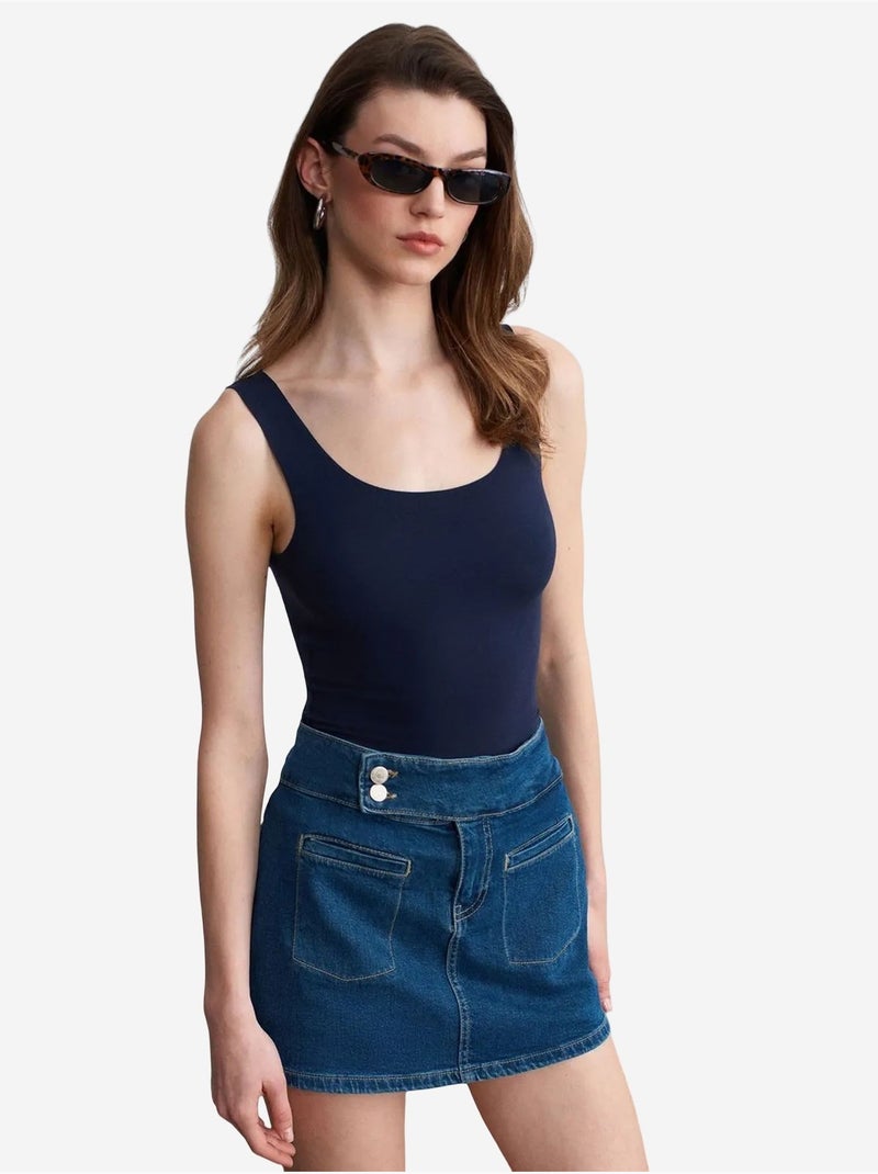 DILVIN Jupe Mini En Denim Droite À Taille Haute Bleu roi - Kiabi