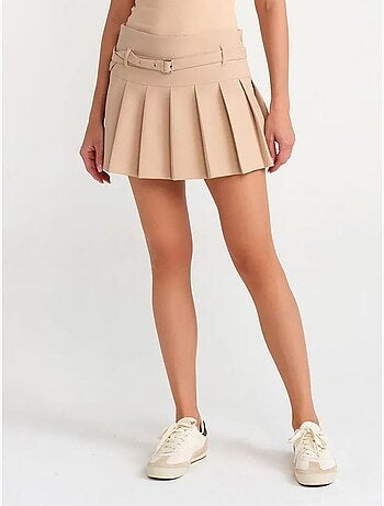 DILVIN Jupe Mini Plissée Taille Haute Avec Ceinture