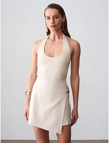 DILVIN Jupe Mini Trapèze Taille Haute Avec Ceinture